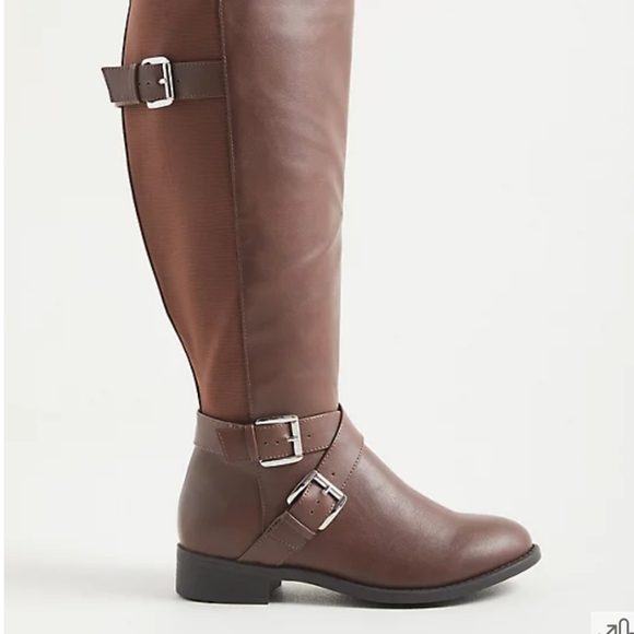 👣TORRID 🍀Brown Faux Leather Side Buckle Knee Boot - Picture 3 of 6